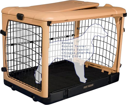 Pet Gear “The Other Door” 4 Door Steel Crate for Dogs/Cats with Garage-Style Door, Includes Plush Bed + Travel Bag, No Tools Required, Beige, 36 Inch