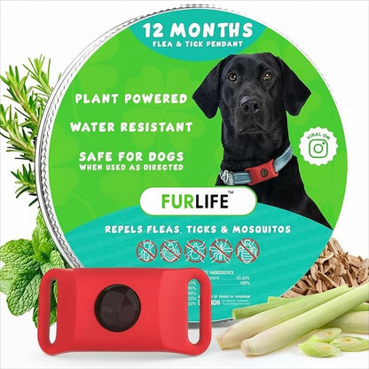 FurLife Red Dog Tag, Flea and Tick Prevention for Dogs - Waterproof Pendant for Collar, Safe for All Breeds