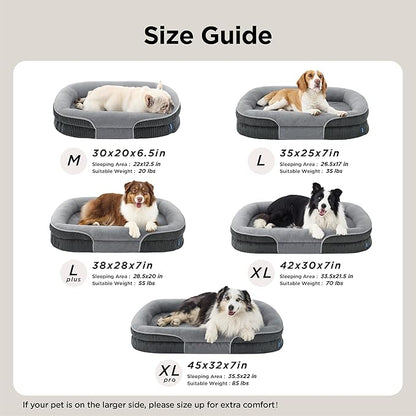 Bedsure XL Pro Orthopedic Dog Beds Large Sized Dog - 360° Oval Bolster Jumbo Dogs Bed for Senior Dogs with Waterproof Washable Cover, Extra Large Pet Sofa Couch with Ultra-Soft Fleece, Grey, 45"