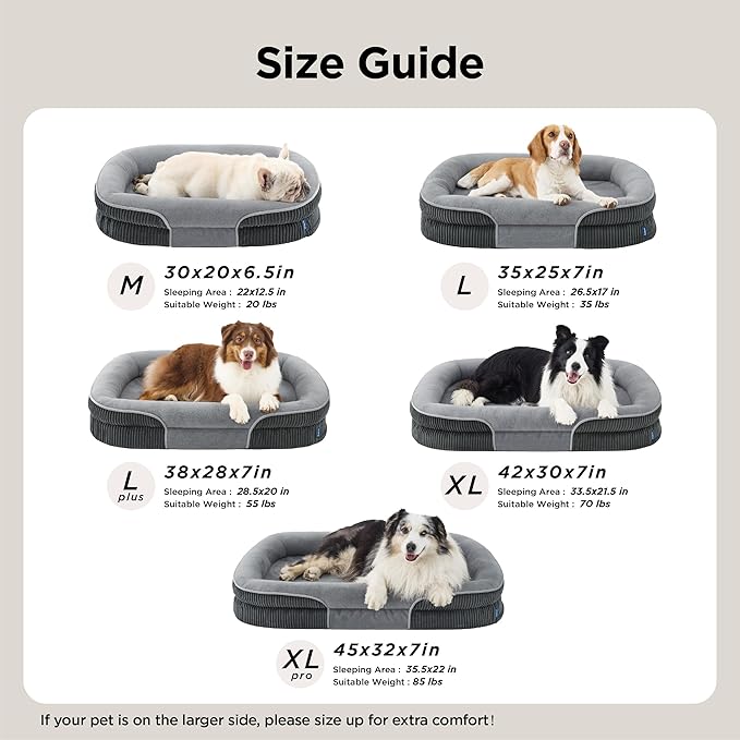 Bedsure Orthopedic Dog Bed Medium Size Dog - 360° Oval Bolster Medium Dogs Beds for Senior Dogs with Waterproof Washable Cover, Comfort Pet Sofa Couch with Ultra-Soft Fleece, Grey, 30"