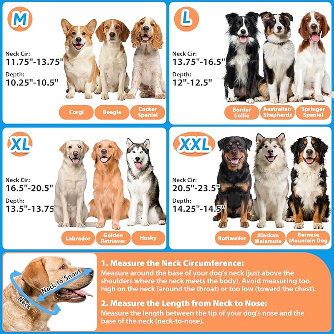 Extended Dog Cone to Stop Licking, Adjustable Depth, Transparent Recovery Collar for Large Medium Dogs, Soft E-Collar After Surgery Neuter with Reflective Strip for Night Visibility XL