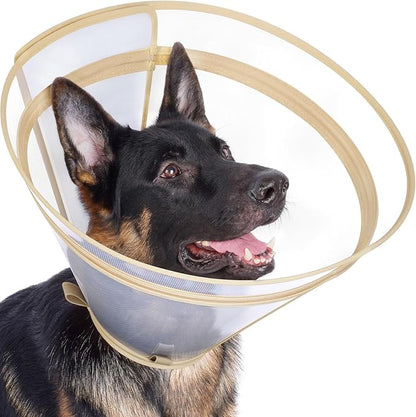 Dog Cone to Stop Licking, Clear Recovery Collar with Detachable Zipper, Sturdy Elizabethan Collar for Large Medium Small Dogs, Soft Adjustable Cone After Surgery Patented, Khaki M