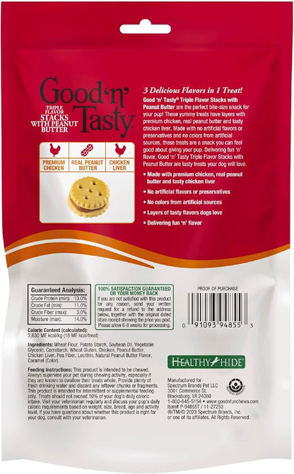 Good 'n' Tasty Triple Flavor Stacks with Peanut Butter, 3.5 Ounces, Bite Sized Snacks for Dogs with Premium Chicken and Real Peanut Butter (Pack of 2)