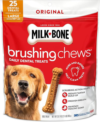 Milk-Bone Brushing Chews Original Chicken Flavor Daily Dental Dog Treats, Large, 33.7 Oz. Bag