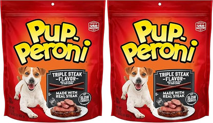 Pup-Peroni Dog Treats, Triple Steak Flavor, 22.5 Ounce, Ribeye, Top Sirloin, NY Strip Flavors (Pack of 2)