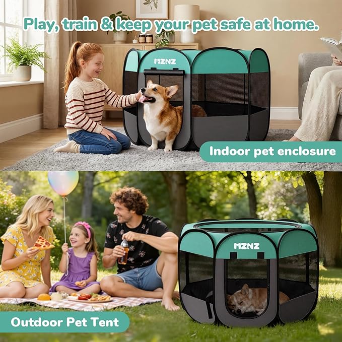 Dog Playpen, Portable Puppy Pet Crate Indoors for Small/Medium Dogs Cats Rabbits, Foldable Dog Cage Enclosure for Outdoor, Pop Up Dogs Tent Kennel with Carrying Case, Blue