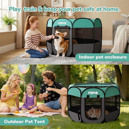Dog Playpen, Portable Puppy Pet Crate Indoors for Small/Medium Dogs Cats Rabbits, Foldable Dog Cage Enclosure for Outdoor, Pop Up Dogs Tent Kennel with Carrying Case, Blue