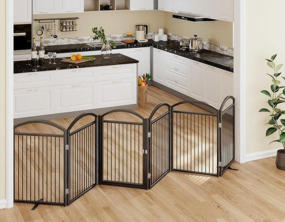Folding No-Assembly Freestanding Dog Gate with Door,32" Heights Foldable Pet Fence,144" Extra Wide Accordion Puppy Folding Playpen for Doorways,House,Stairs (6 Panels,Black)