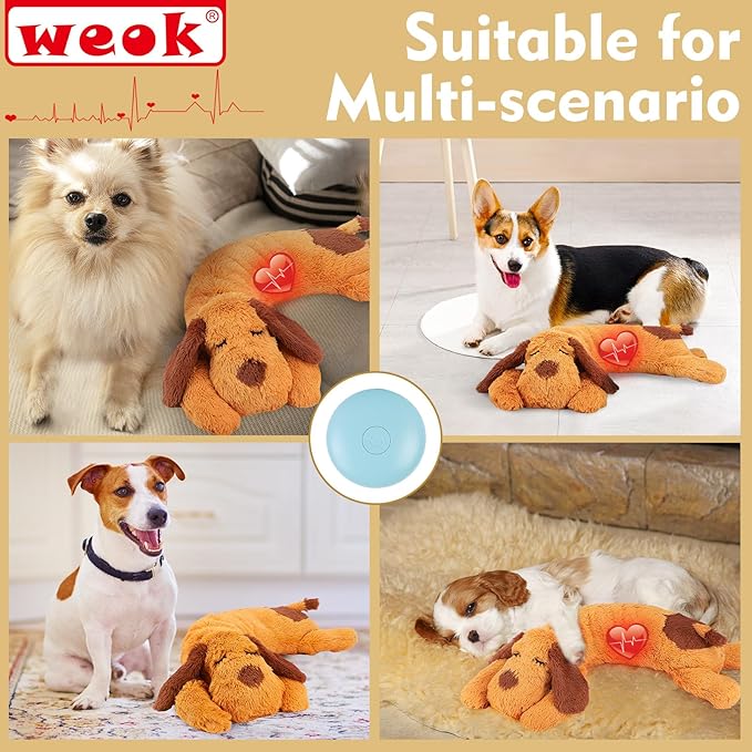 WEOK Heartbeat Puppy Toy, Comfort Cuddler Pillow, Dog Anxiety Relief Calming Aid,Heartbeat Stuffed Toy for Dogs,Puppy Heartbeat Toy Sleep Aid,Dog Heartbeat Toy for Pet