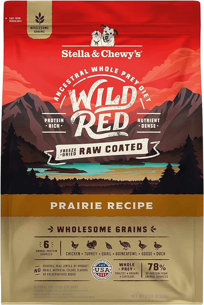 Stella & Chewy's Wild Red Dry Dog Food Raw Coated High Protein Wholesome Grains Prairie Recipe, 21 lb. Bag