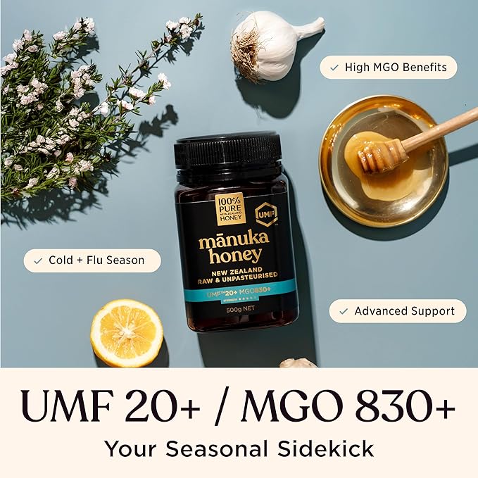 Manuka Honey UMF 20+ MGO 830+ 100% Pure New Zealand Raw, Unfiltered Certified Award Winning Silky Smooth Taste & Texture 17.6 Oz