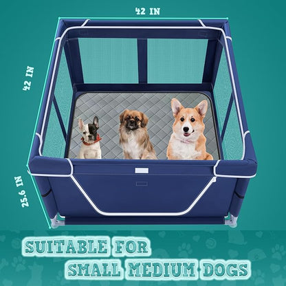 XVISHX 42x42 Inches Puppy Playpen with Dog Pads, Dog Playpen for Puppies or Small Dogs, Pet Playpen for Indoor & Outdoor, Sturdy Safety DogPen with Thickened Fabric, High-Strength Nylon Wire Mesh