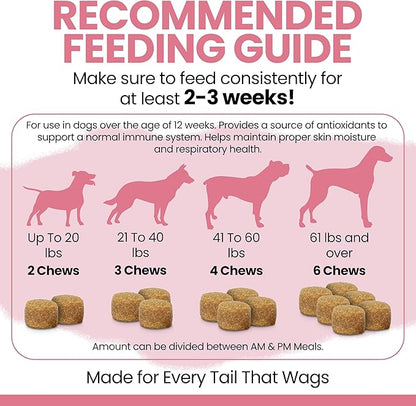 Dog Allergy Chews - 90 Delicious Soft Chew Treats - Anti Itch Allergy Relief for Dogs and Cats - Boosts Immune System, Promotes Skin Health - Seasonal Treatment for Pets - Made in The USA