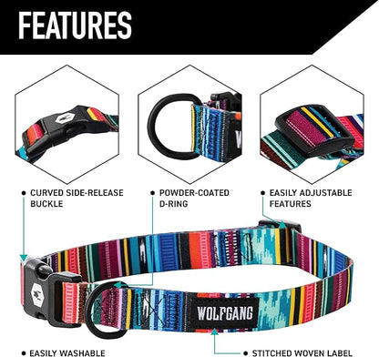 Wolfgang Heavy Duty Martingale Dog Collar with Quick Release Nylon Buckle for Walking & Training, Quetzal Print, Small