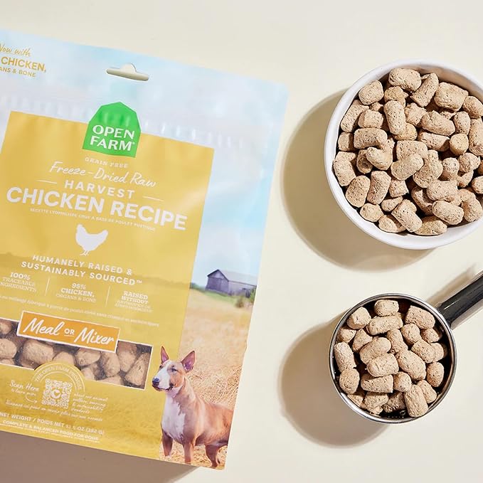 Open Farm, Freeze Dried Raw Dog Food, Morsels with 95% Meat, Organs & Bone, Organic Produce & Superfoods, Complete Meal or Freeze Dried Dog Food Topper, Chicken Recipe, 31.5oz Bag