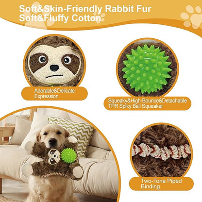 Grey Brown Sloth Plush Spiky Squeaky Dog Toy for Chewers Puppy Teething Chew Toy Cute Soft Funny Durable Stuffed Animal Interactive Tough Dog Toy for Small Medium Large Dogs Toy Gift 22cm/8.66in