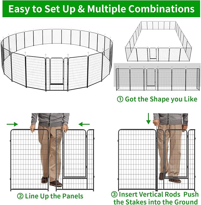 Kfvigoho Dog Playpen Outdoor Extra Wide 24 Piece Panels Heavy Duty Dog Fence 50" Height Anti-Rust with Doors Portable for RV Camping Yard, Total 63FT, 316 Sq.ft, Snowy Black