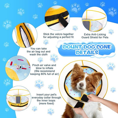 CNEO Inflatable Dog Cone Collar with Detachable Enhanced Anti-Licking Shield, Soft Neck Donut Collar for Dogs After Surgery, Adjustable Dog Cone Alternative for Large Medium Small Dogs & Cats