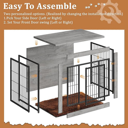 Greesum Modern Dog Crate Furniture That Doubles as a Side Table - Sturdy Wooden Kennel with Double Door Design, Equipped with Soft Cushion & Chew-Resistant Resign, Suitable for Dogs