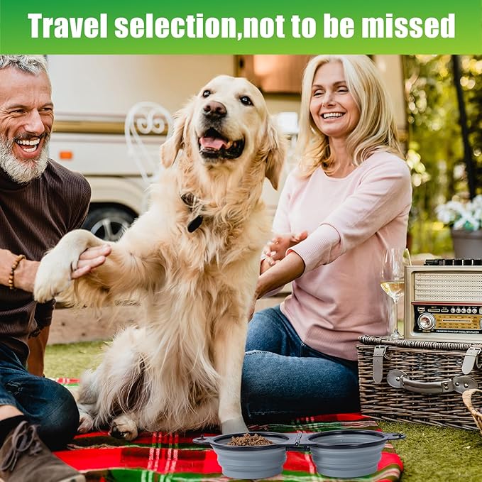 SLSON Collapsible Dog Dual Bowls Reinforced Rim 180 Degrees Flip Over Foldable Double Bowl with Lock Clips More Stable Dog Travel Bowls Pet Food Water Feeder (Cold Grey)