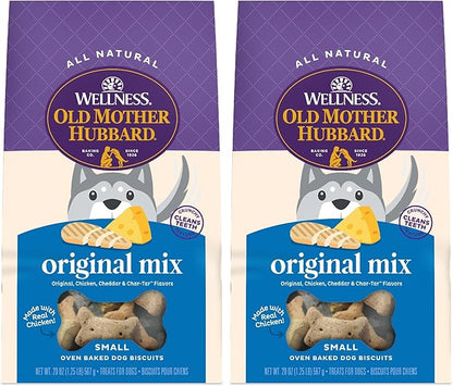 Old Mother Hubbard Wellness Original Mix Dog Biscuits,Natural,Training Treats,Four Flavors,Small Size,(20 Ounce Bag),(Pack of 2)