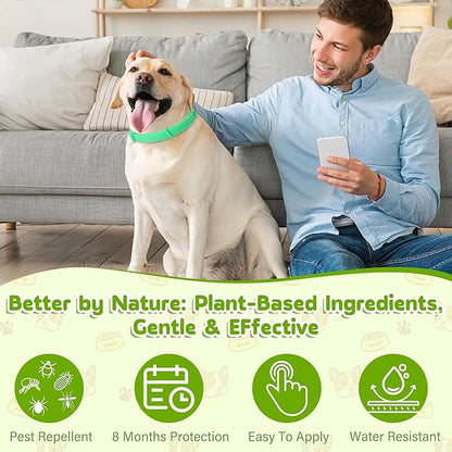 Natural Flea & Tick Prevention Dog Collars – 2-Pack Adjustable Waterproof Collars with Essential Oils (Lemon Eucalyptus, Citronella, Lavender, Linalool), Safe for All Breeds