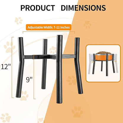 PROERR Lifted Dog Bowl Stand - Without Bowls, Single Raise Pet Food Table Adjustable Wide 7-11", Tall 12" - Bowl Stand Size Optional, Dog Bowls Holder Elevated for Small Medium Large Dogs Breed