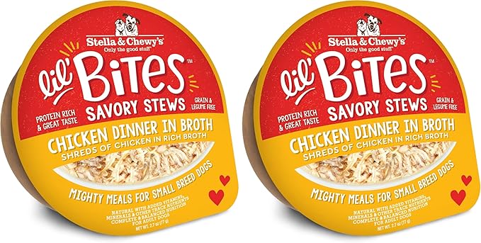 Stella & Chewy's Lil Bites Savory Stews for Small Breeds Chicken Dinner in Broth,2.7 oz. Cups,(Pack of 24)