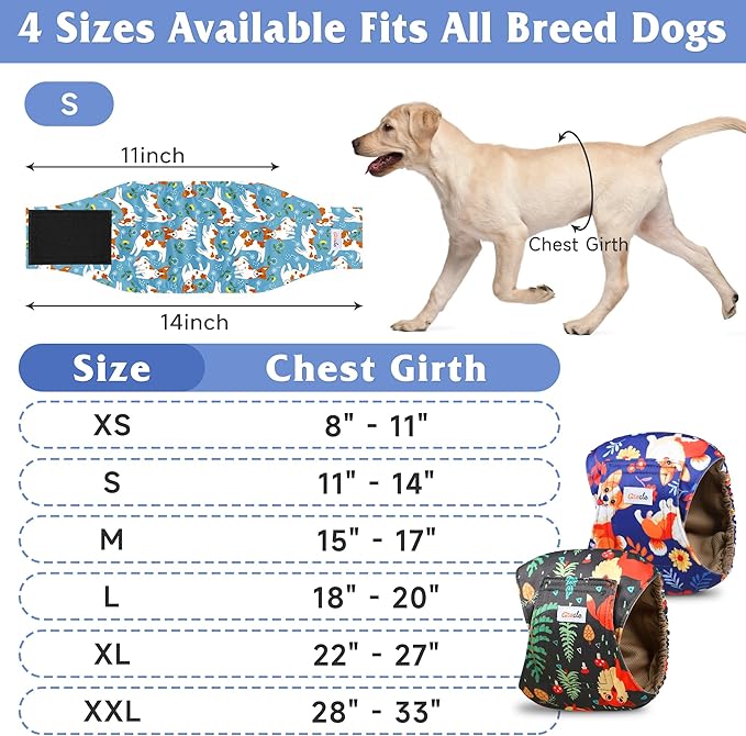 5 Pack Dog Diapers Male Reusable, Premium Belly Bands for Male Dogs, High Absorbing Pee Wraps for Doggie in Incontinence or Excitable Urination Flower XS