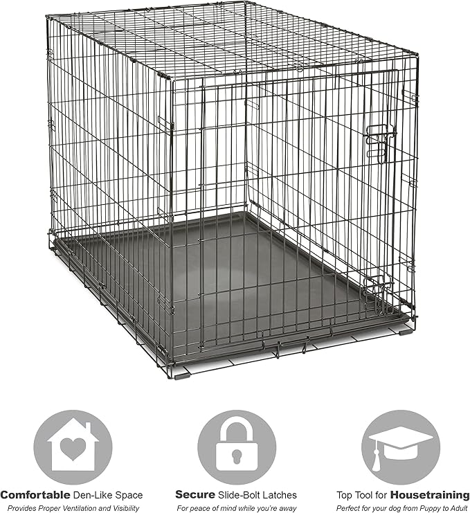 Midwest Homes for Pets 42-Inch New World Crate for Large Breeds, 71-90 lbs, Single Door Folding Dog Crate, Leak-Proof Tray & Secure Latch, Portable, Durable & Easy to Assemble