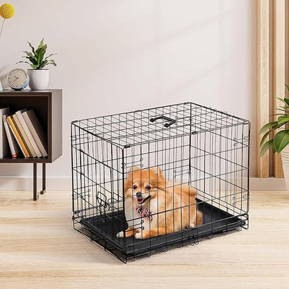 Dog Crate - 30 Inch Single Door Portable Puppy Dog Cage, Metal Wire Pet Kennel with Secure Lock, Leak-Proof Pan Tray, Foldable Design for Dogs Pets Indoor Training and Outdoor Trave