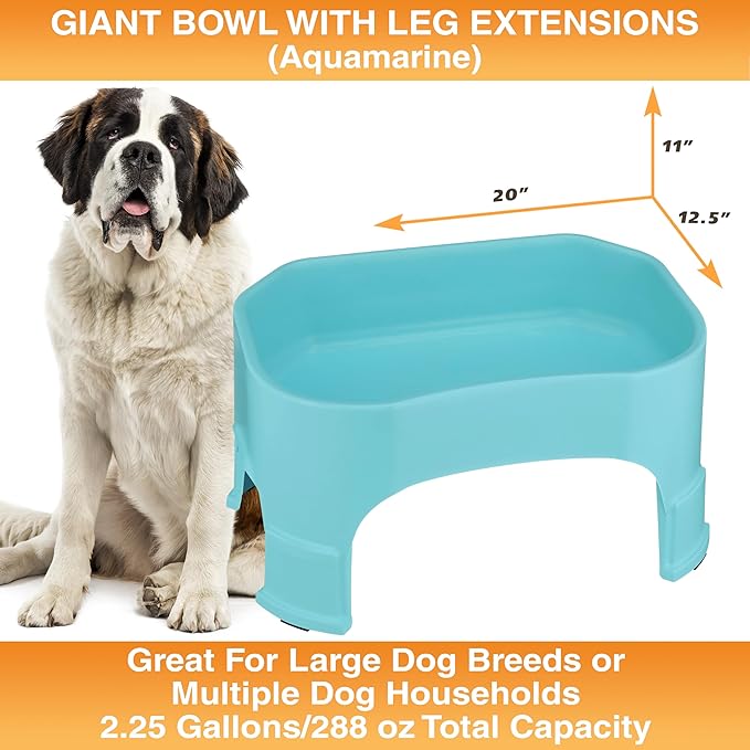 Neater Pet Brands Extra Large Water Bowl for Dogs, Elevated Outdoor Dog Water Bowl (2.25 Gallon XL Capacity), Big Trough Style Food Dish for Indoors or Outside, No Spill Large Dog Bowls, Aquamarine