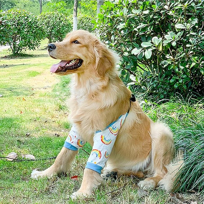 HDKUW Dog Elbow Protector, Dog Front Leg Recovery Sleeve for Prevent Licking Wound, Elbow Sleeves with Mesh Pad for Medium Large Dogs Rainbow XL