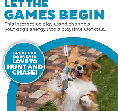 Outward Hound Tail Teaser Interactive Dog Wand Toy with Squeaky Plush Teaser and Crinkle Sounds for Active Play, Multicolored