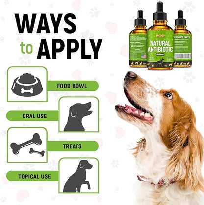 Dog Antibiotics for Infections, Cough, & Teeth Moments | Natural Antibiotics for Dogs with UTIs | Dog Allergy Relief & Canine Breath Treatment in 1 Bottle | Organic | 2 Oz