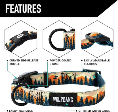 Wolfgang Heavy Duty Martingale Dog Collar with Quick Release Nylon Buckle for Walking & Training, Overland Print, Medium