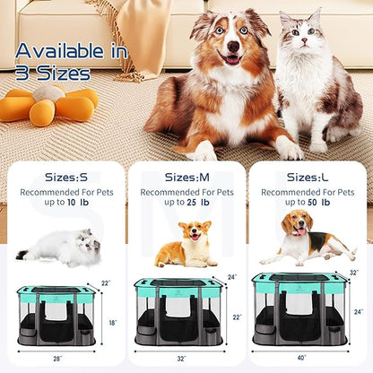 Dog Playpen,Pet Playpen,Foldable Puppy Cat Playpen,Portable Exercise Kennel Tent Crate,Water-Resistant Breathable Shade Cover, Indoor Outdoor Travel Camping Use for Small Animals with Carrying Case(S)