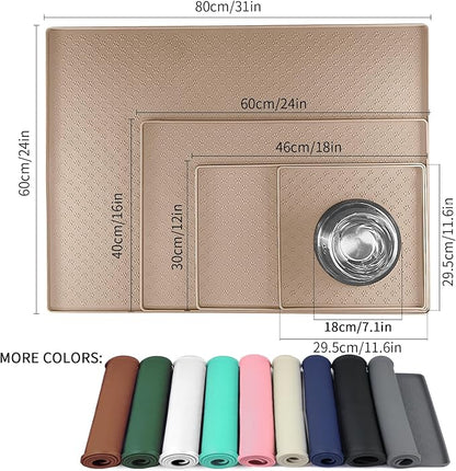 Ptlom Dog Food Mat Waterproof Pet Bowl Mats with High Lips, Non-Slip Dog Placemat Prevent Messy Spills to Floor, Silicone Puppy Feeding Tray for Small, Medium Large Dogs Cats, Taupe, 24.5" 16.5"