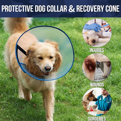 OneTigris Depth Adjustable Soft Dog Cone Collar for Medium Large Dogs After Surgery, Recovery for Small Dogs, Lightweight Elizabethan Collar for Dog to Stop Licking (Blue, L)