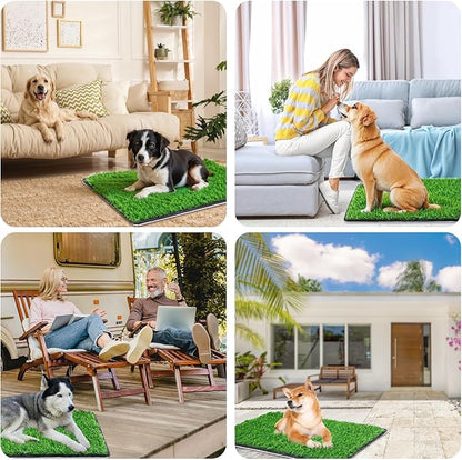 Dog Grass Mat with Pee Pad 32×23", Medium Dog Litter Box Indoor Artificial Turf Grass Porch Waterproof Patio Potty Tray for Doggie Reusable Washable Pads and Lawn for Replacement for Puppy Training