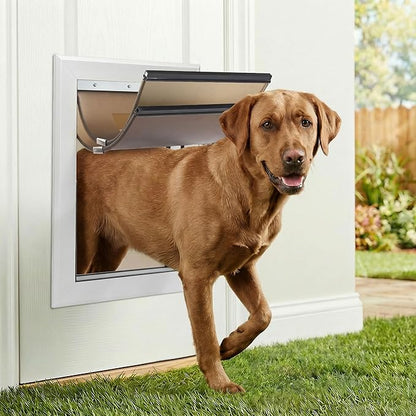 XL Aluminum Dog Door for Exterior Doors, Insulated Weatherproof Pet Door with Magnetic Auto Close, Blocks Cold & Hot Air, Heavy Duty Metal Frame Doggie Door for Dogs, Up to 220 lbs