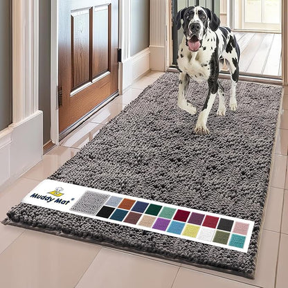 Muddy Mat® | Super Absorbent Door Mat Indoor, Microfiber Quick Dry Chenille Entryway Rug, Non-Slip Front Door Mat, Indoor Mats for Entryway, Machine Washable Pet Rug, Charcoal 24" x 96"