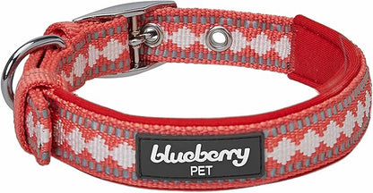 Blueberry Pet Reflective Jacquard Dog Collar with Neoprene Padding & Metal Buckle | Soft & Adjustable Safety Collar - Coral, Neck 17-20.5", for Large Breed
