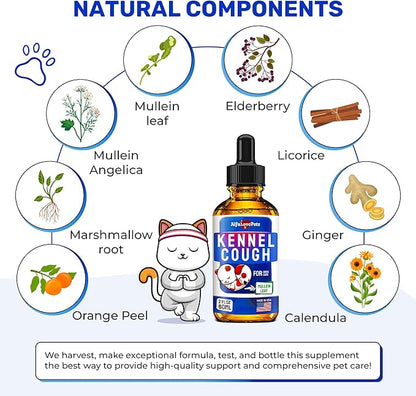Kennel Cough Treatment for Dogs & Cats – Dog Cough Suppressant Helps with Allergies, Runny Nose, Sneezing – for All Breeds & Sizes – Mullein Leaf and Calendula – 2 Oz