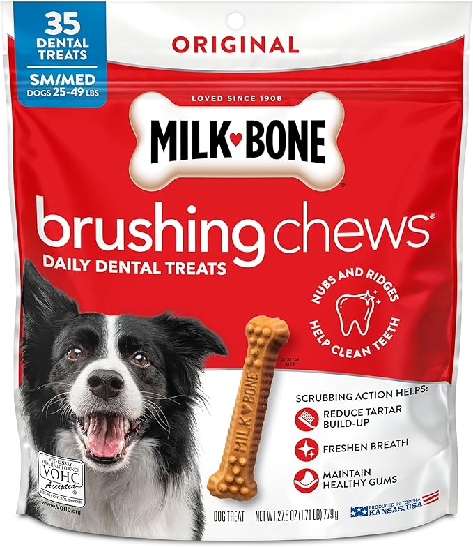 Milk-Bone Brushing Chews Original Chicken Flavor Daily Dental Dog Treats, Small/Medium, 27.5 Oz. Bag
