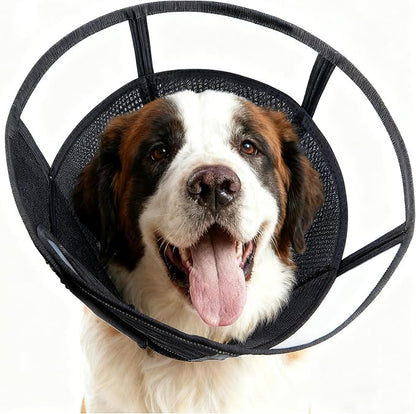 Extra Large Soft Dog Cone, 37cm / 14.5" Long Stop Licking Deep Pet Recovery Collar After Surgery, Clear Plastic Breathable Elizabethan Head Neck Circle, Adjustable Comfortable Cones (XXL Black)