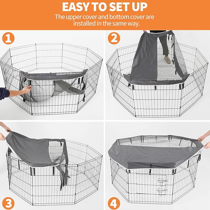 PJYuCien Dog Playpen Mesh Top Cover,Fits 24 Inch 8 Panels Metal Exercise Pet Pen, Elastic Buckles Connections, Grey(Note: Only Cover, Fence Not Included)