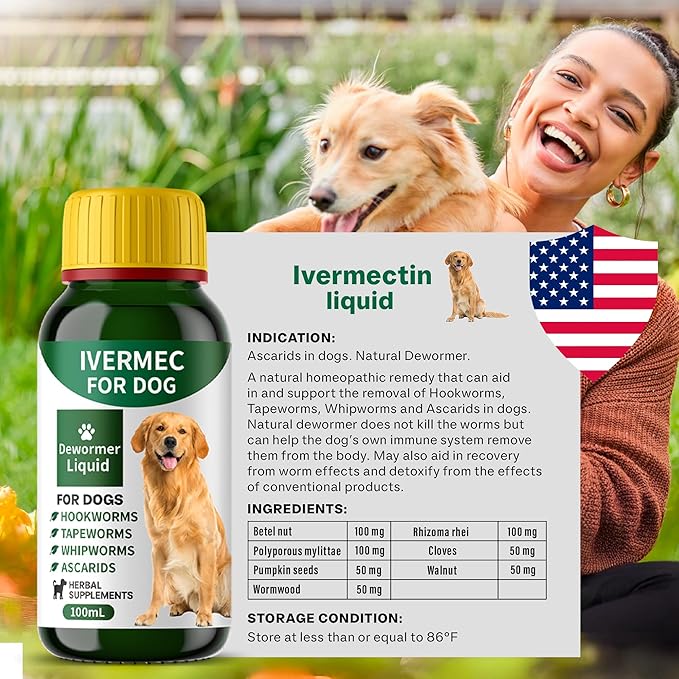 lvermect Dewormer Liquid for Dogs, Broad Spectrum for All Wormer, Digestive Cleanser Treatment, Hookworms, Lung Worms, Pin Worms, Round Worms