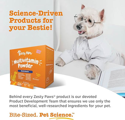Zesty Paws 10-in-1 Dog Multivitamin - Gut, Immune, Joint, Skin & Coat Support, and More - Dog Vitamins and Supplements Powder - Pet Supplements with Omega Fish Oil & VitaFiber - Salmon - 30 Ct