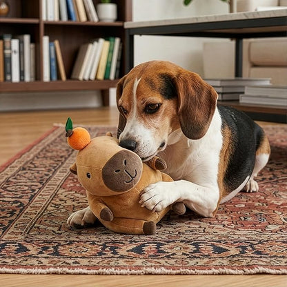 SPOT Capybara with Orange Plush Dog Toy, Soft Stuffed Squeaky & Crinkle Toy for Calm and Gentle Play, Adorable Capybara, for Light Chewers and Small Dogs, 8 Inch
